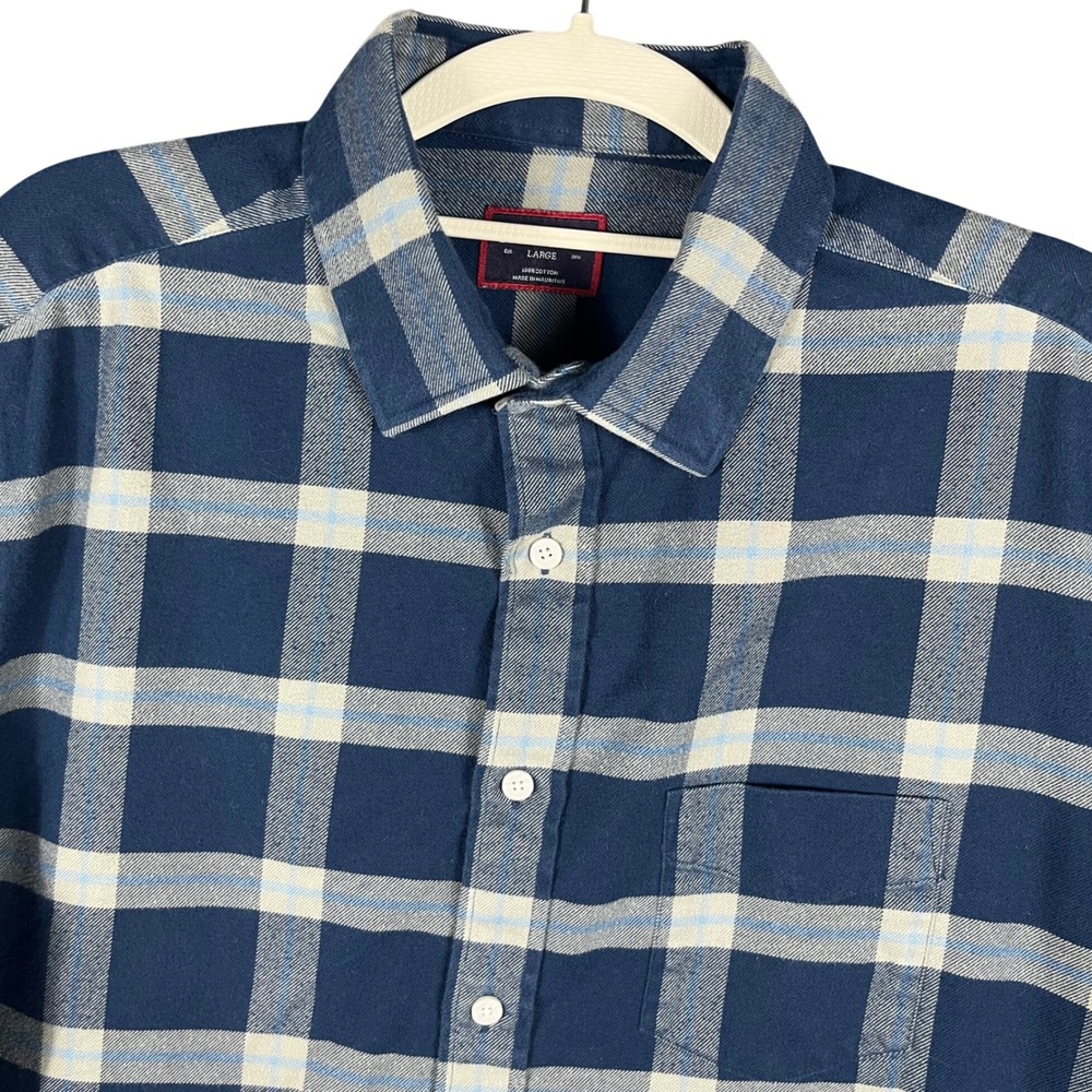UNTUCKit Vougeot Button Down Shirt Mens L Blue Plaid Flannel Long Sleeve 40342